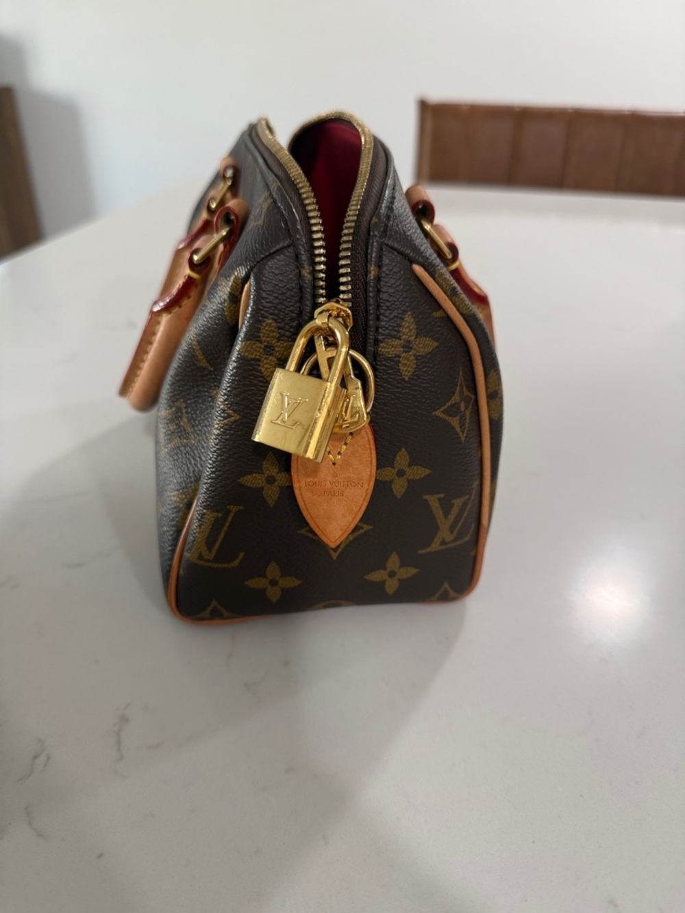 Louis Vuitton Brown Monogram Mini Bag with Beige Logo Strap - Picture 3 of 5